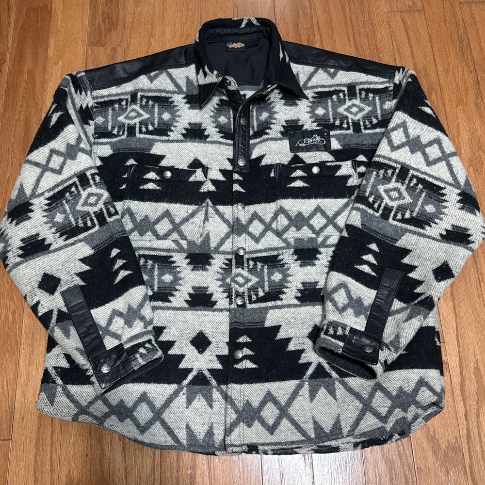 Vintage Easy Riders Wool Southwestern Jacket Motorcycle Native Navajo Leather XL